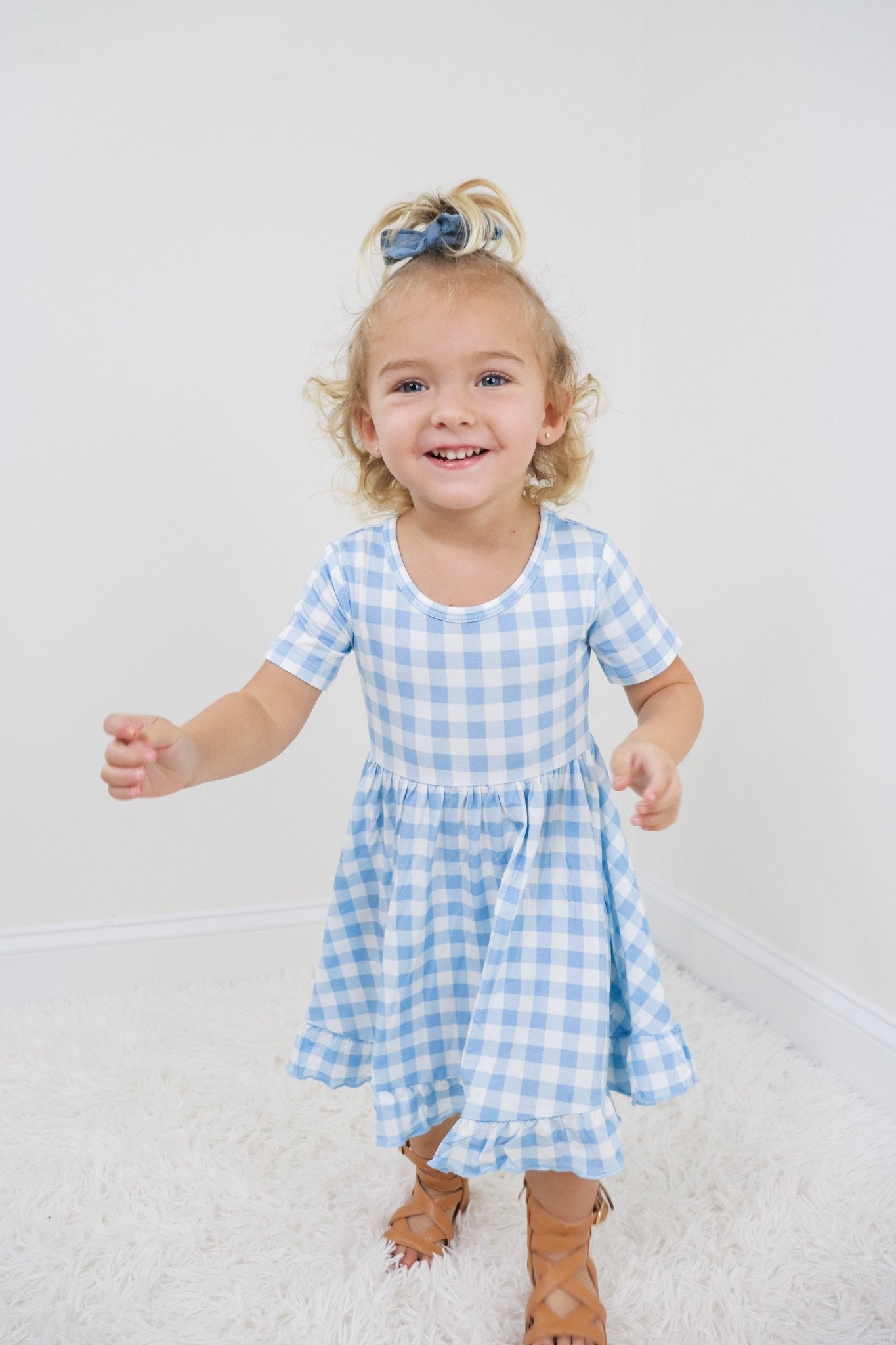 SKY BLUE GINGHAM DREAM RUFFLE DRESS - Mack & Harvie