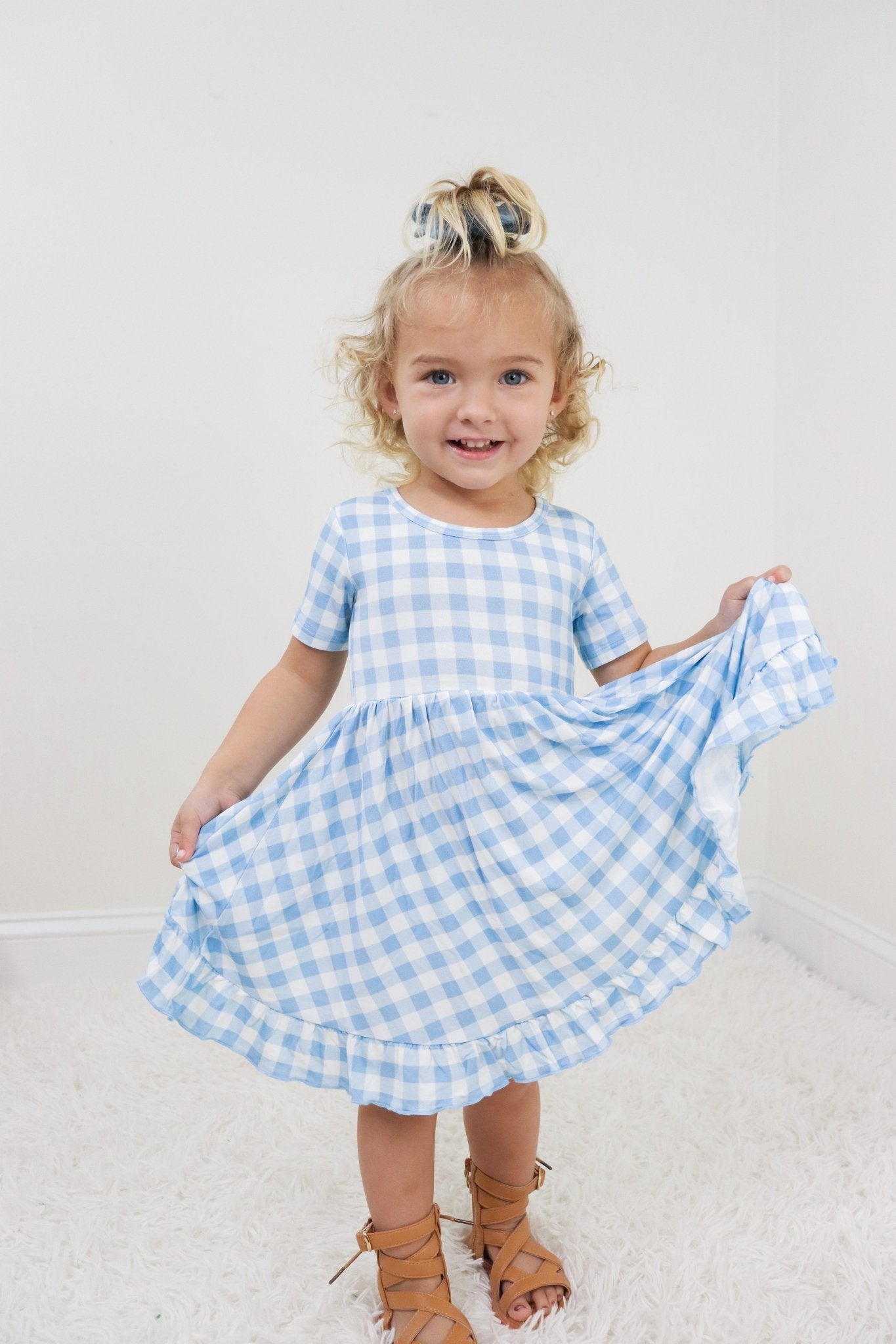 SKY BLUE GINGHAM DREAM RUFFLE DRESS - Mack & Harvie