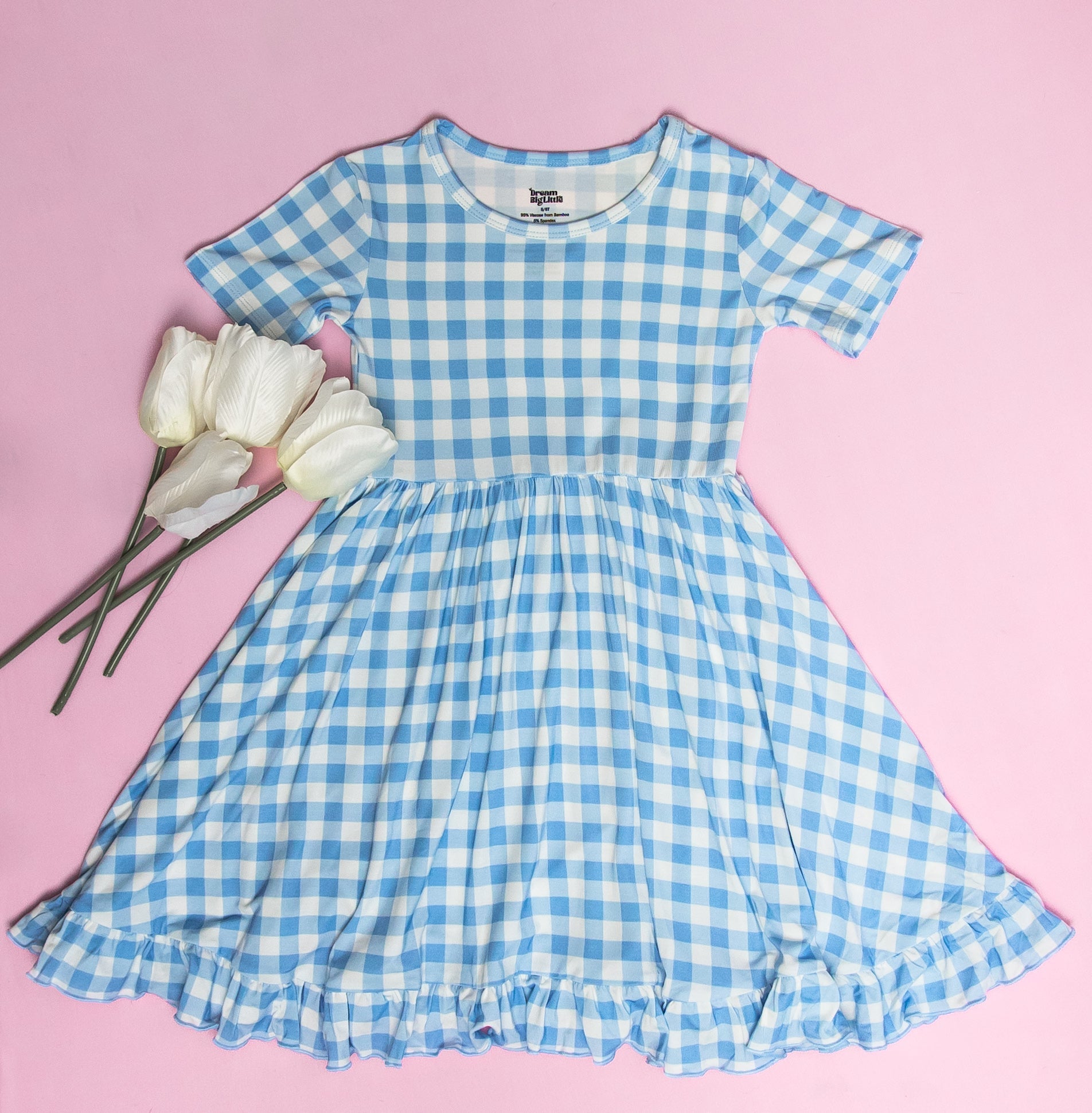 SKY BLUE GINGHAM DREAM RUFFLE DRESS - Mack & Harvie