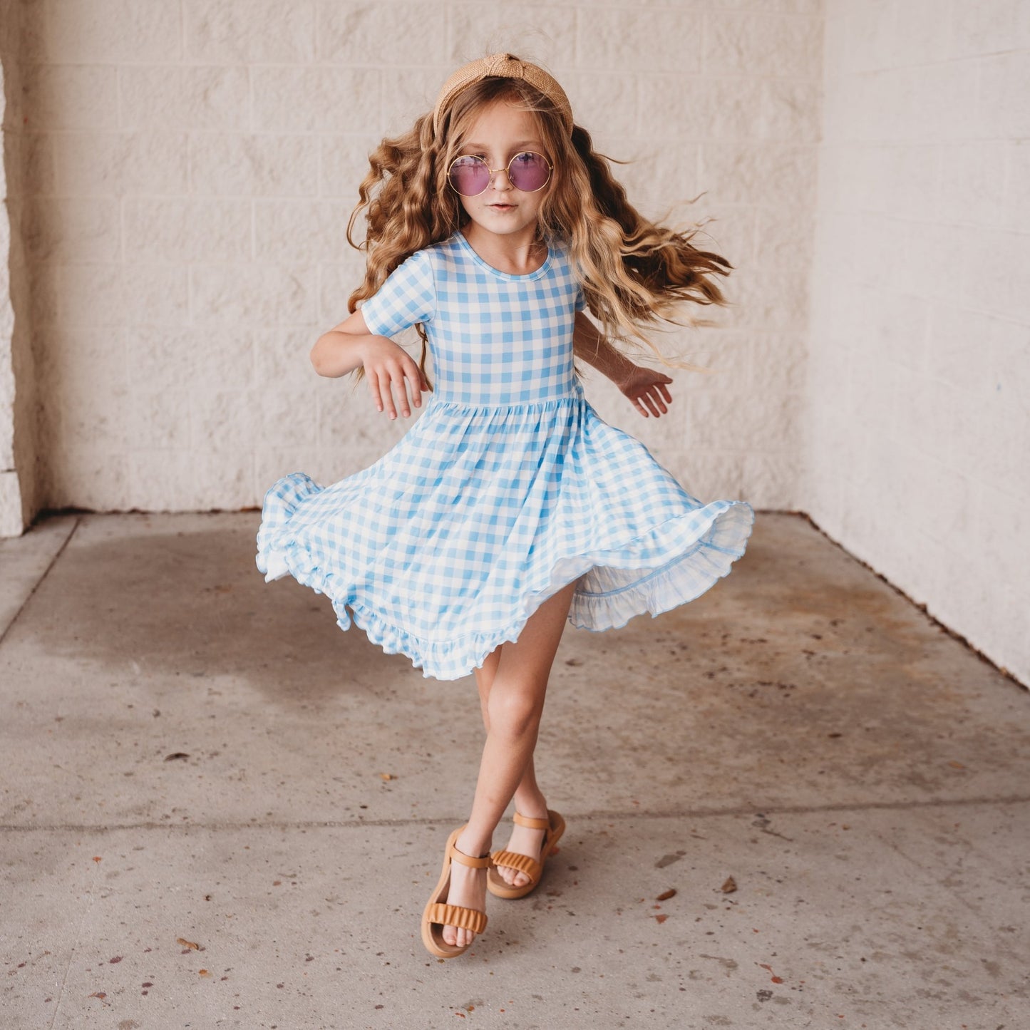 SKY BLUE GINGHAM DREAM RUFFLE DRESS - Mack & Harvie