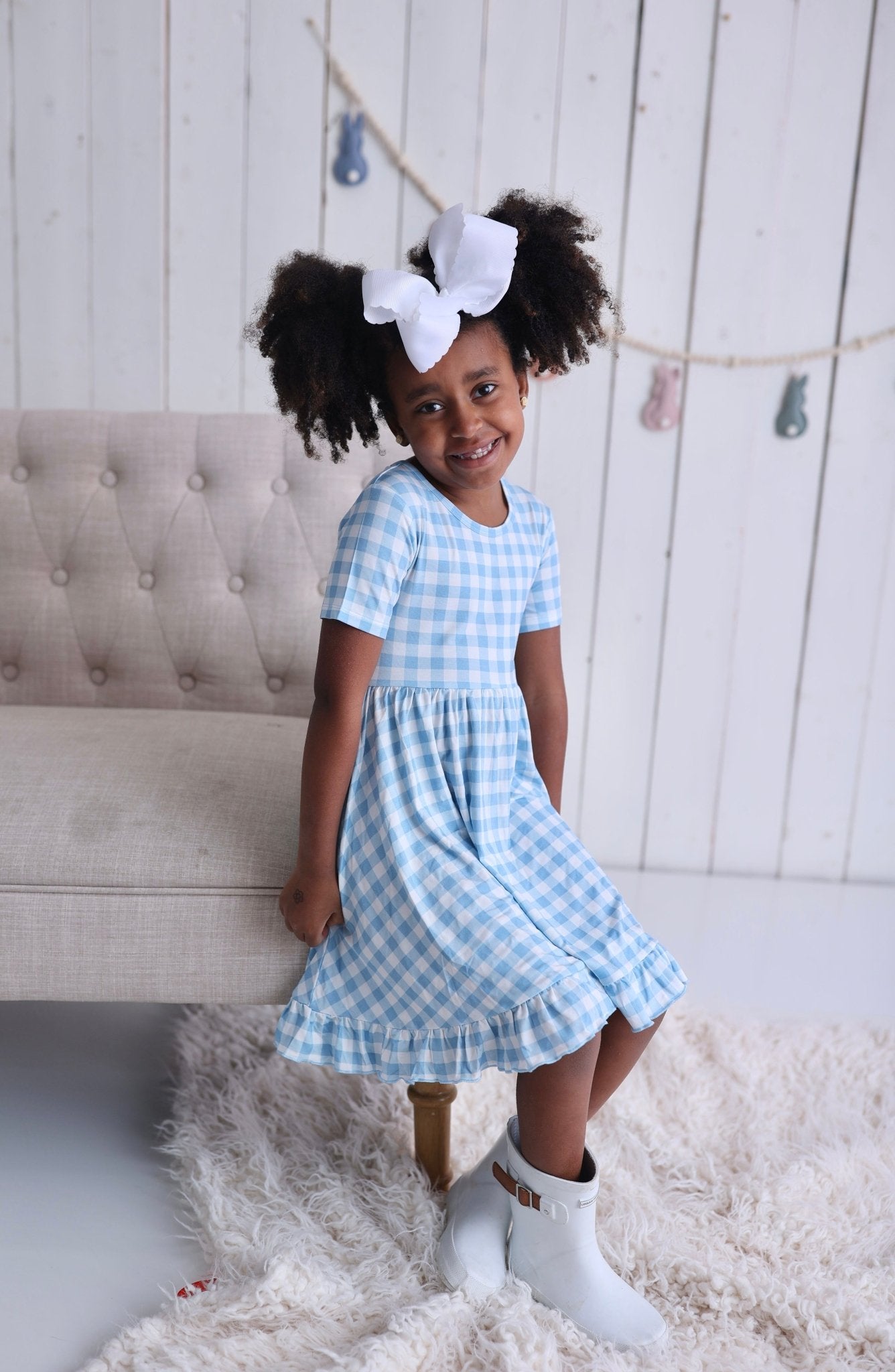 SKY BLUE GINGHAM DREAM RUFFLE DRESS - Mack & Harvie