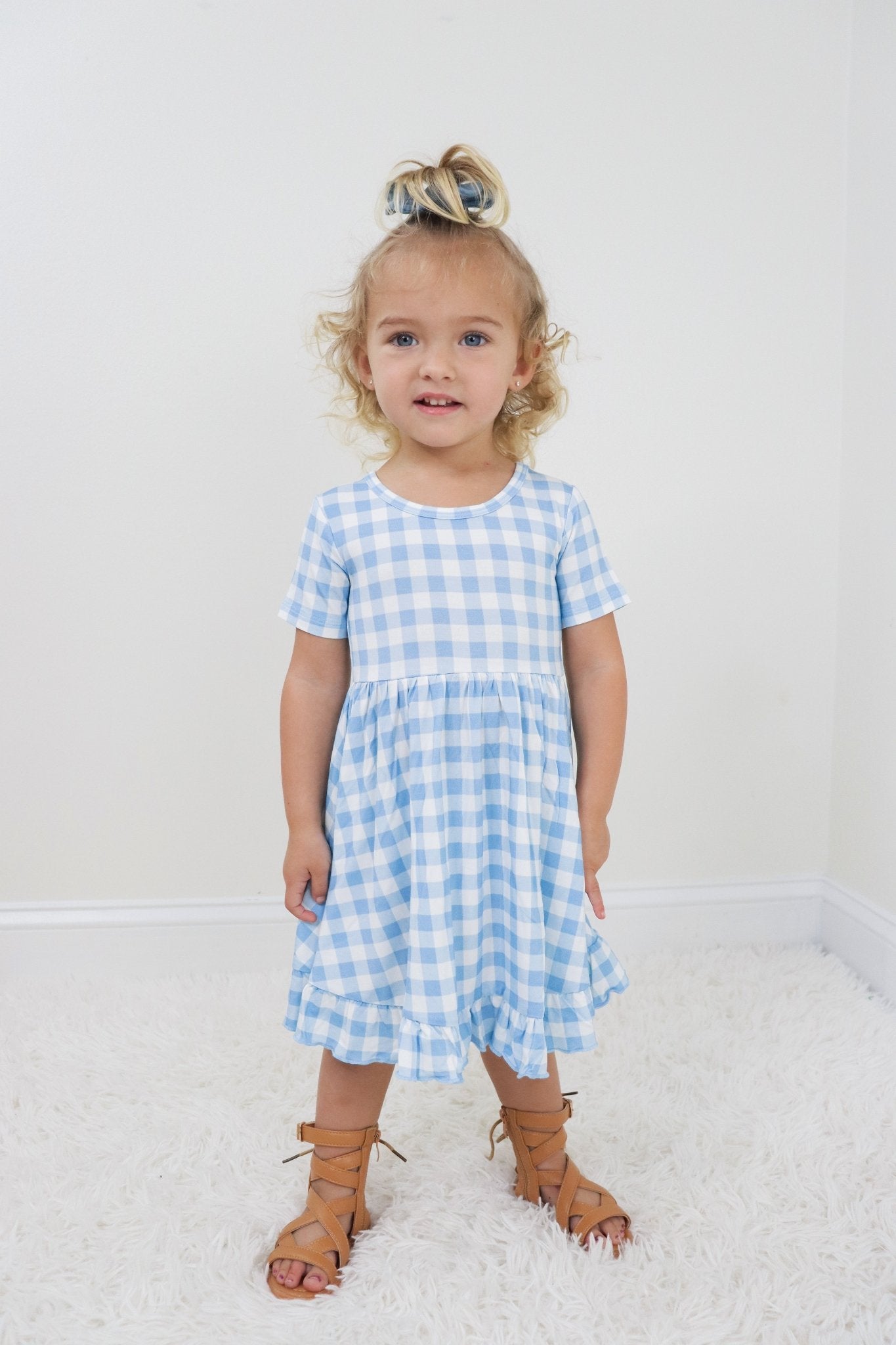 SKY BLUE GINGHAM DREAM RUFFLE DRESS - Mack & Harvie