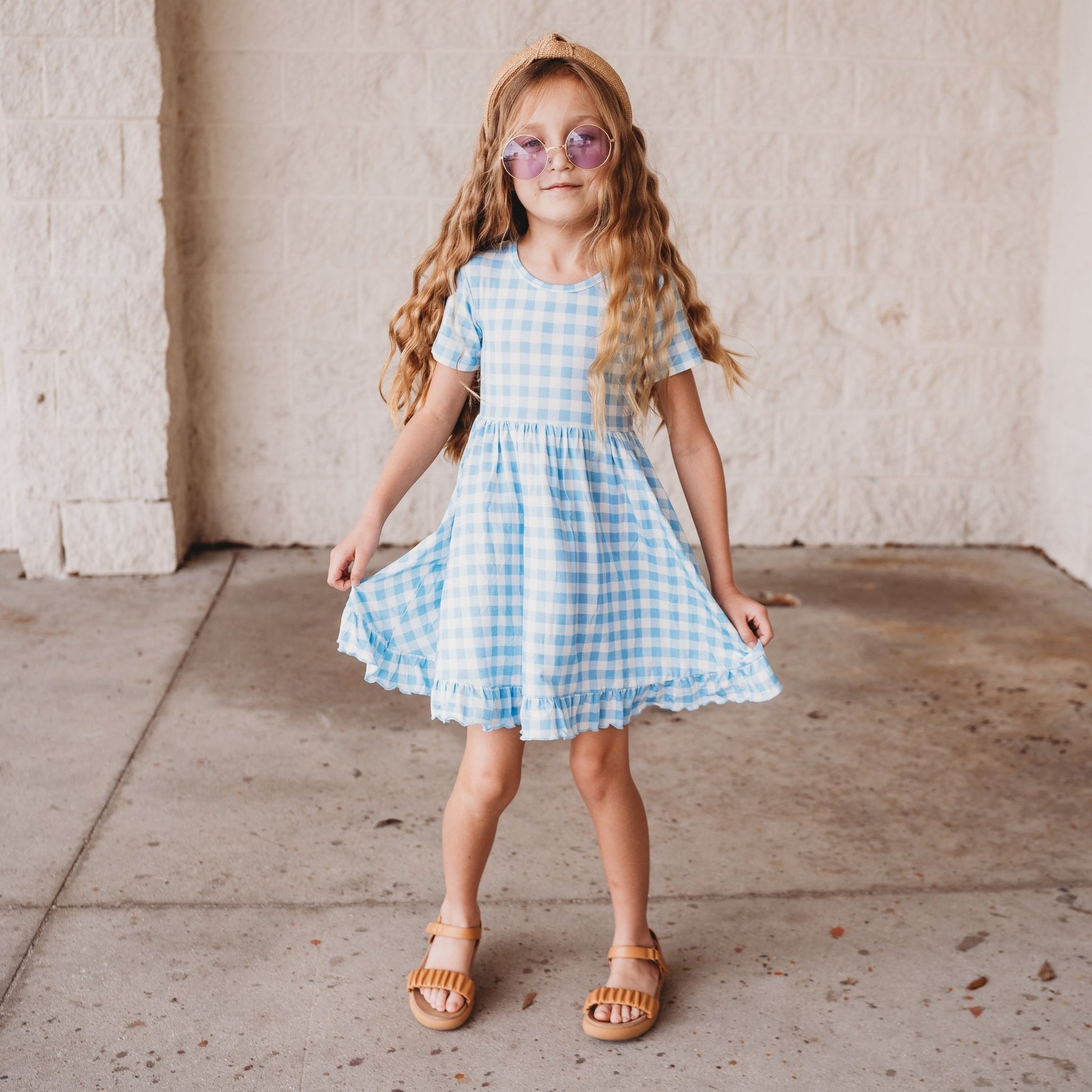 SKY BLUE GINGHAM DREAM RUFFLE DRESS - Mack & Harvie