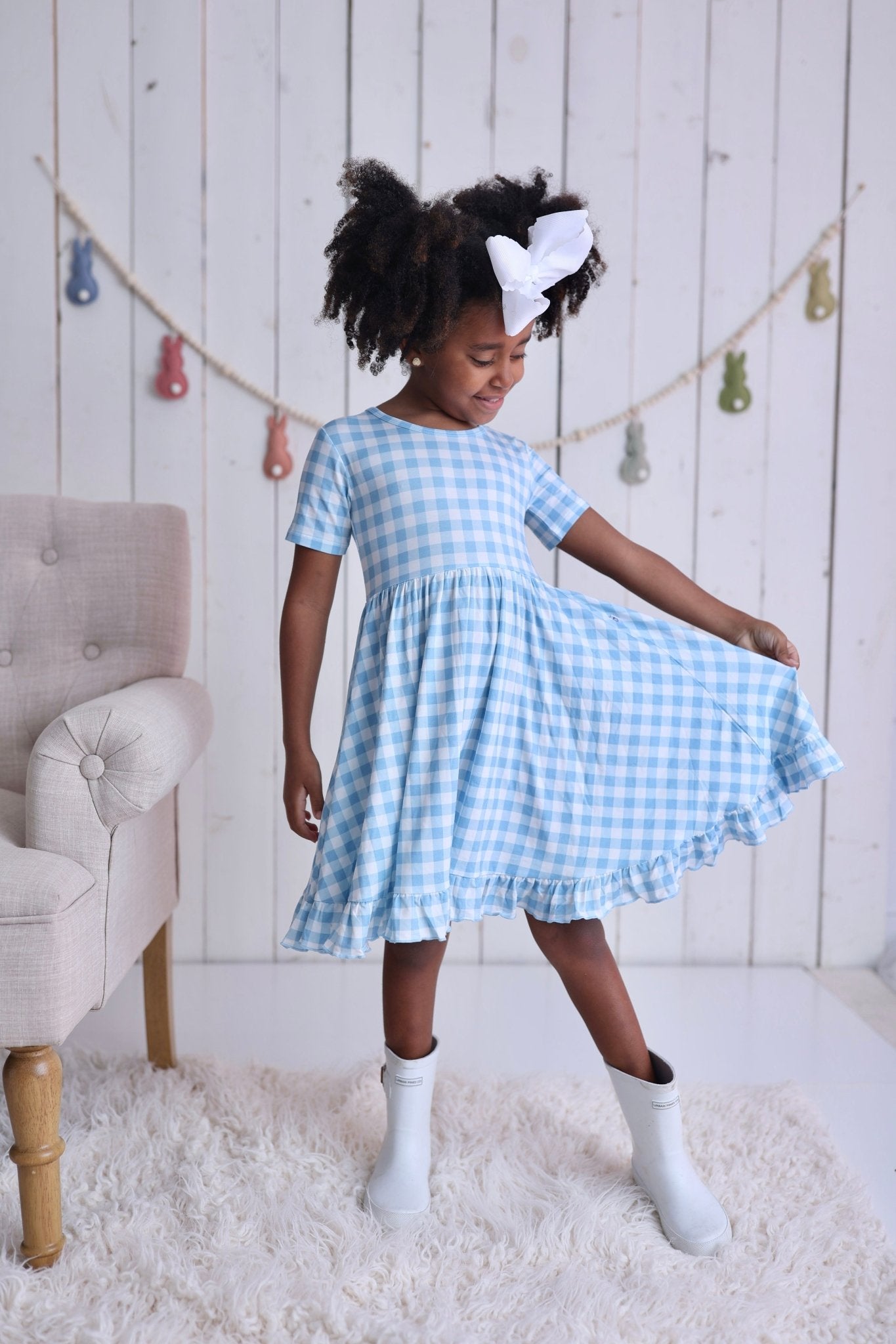 SKY BLUE GINGHAM DREAM RUFFLE DRESS - Mack & Harvie