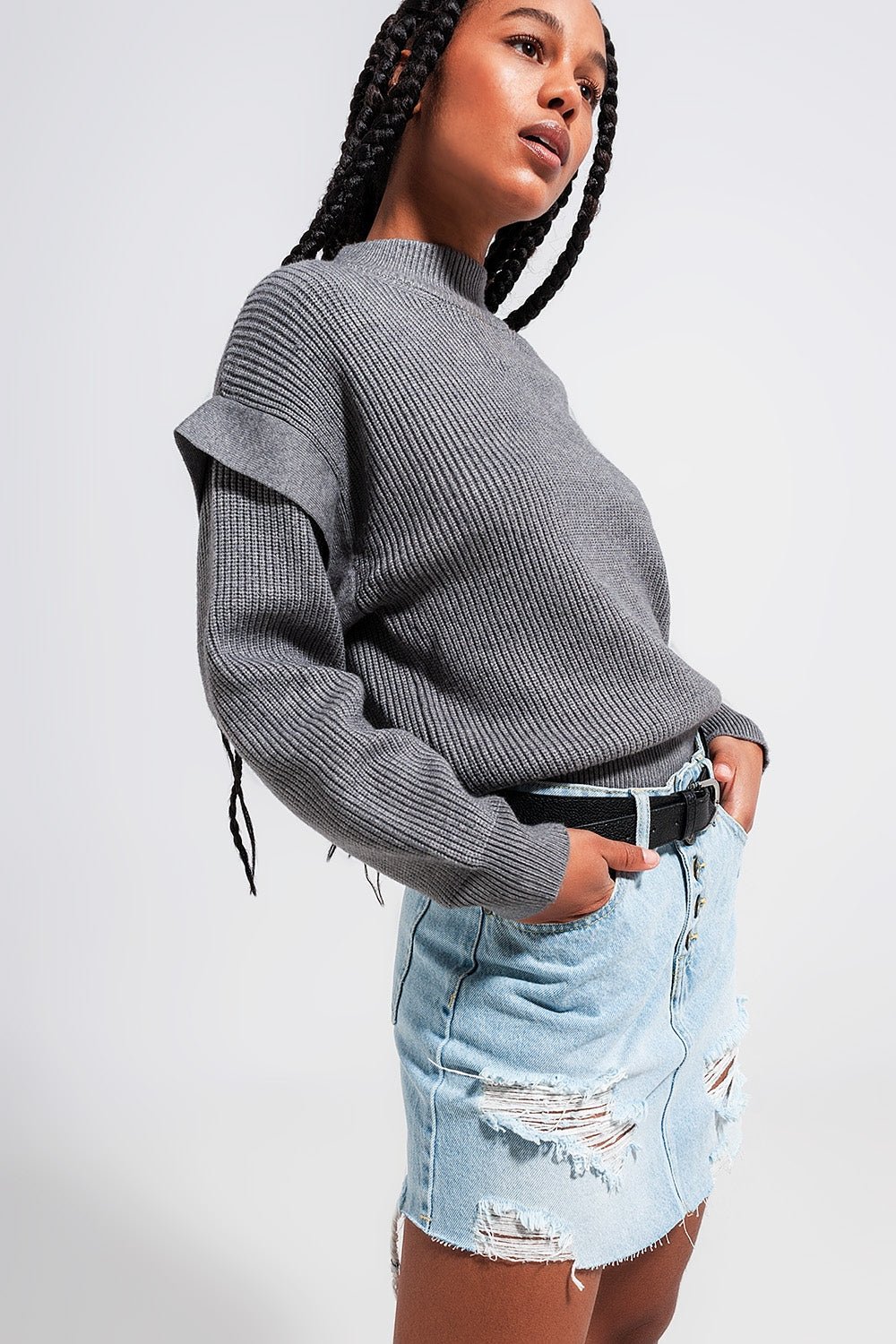 Sleeve Detail Jumper in Gray Color - Mack & Harvie