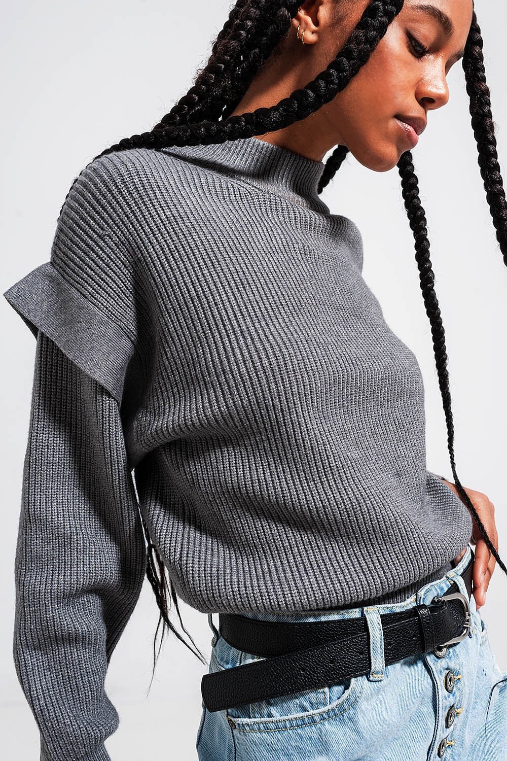 Sleeve Detail Jumper in Gray Color - Mack & Harvie