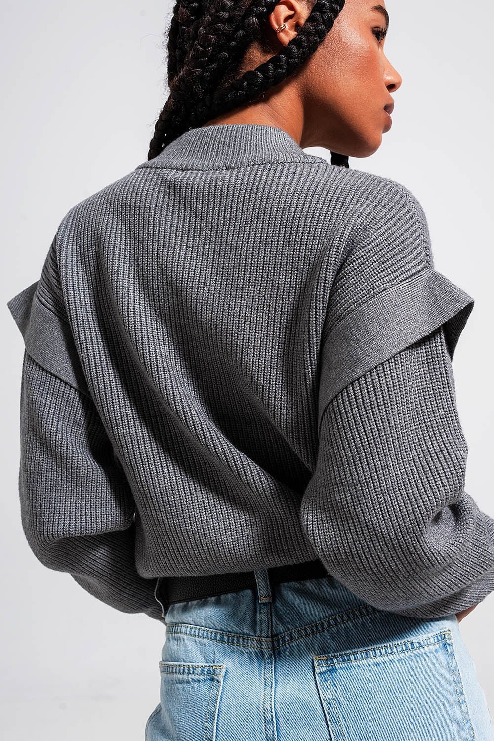 Sleeve Detail Jumper in Gray Color - Mack & Harvie