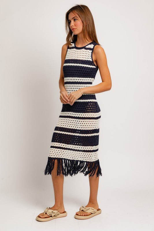 Sleeveless Crochet Effect Sweater Dress - Mack & Harvie