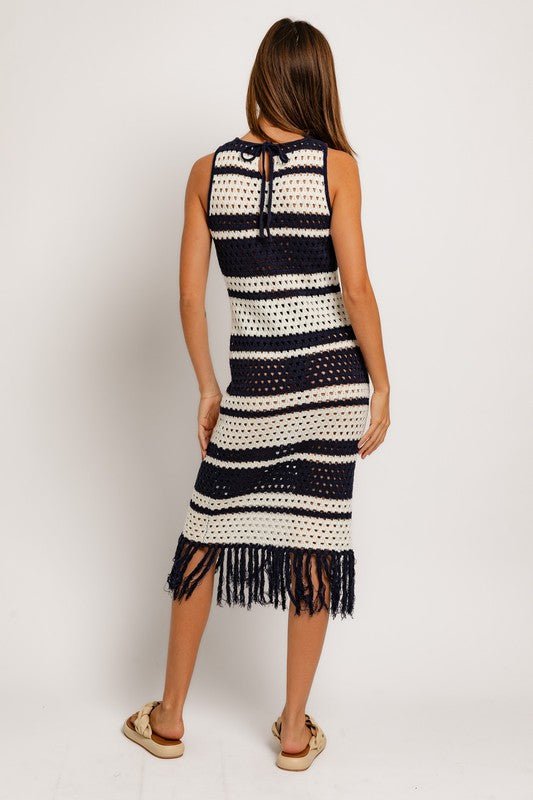 Sleeveless Crochet Effect Sweater Dress - Mack & Harvie