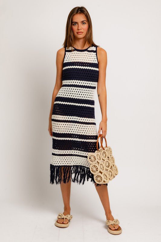 Sleeveless Crochet Effect Sweater Dress - Mack & Harvie