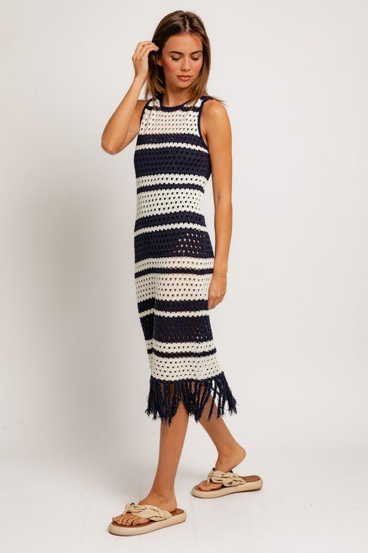 Sleeveless Crochet Effect Sweater Dress - Mack & Harvie