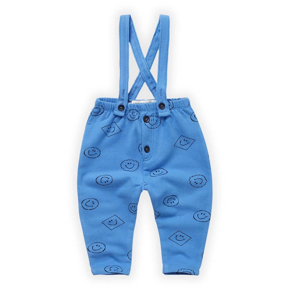 Smiley Print Suspender Pants - Molecule Blue - Mack & Harvie