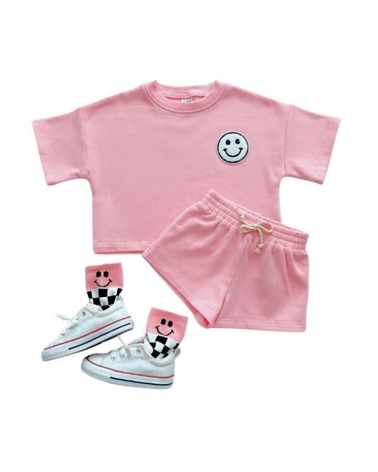 Smiley Shorts Set | Pink Peach - Mack & Harvie