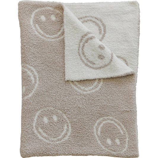 Smiley Taupe Plush Blanket - Mack & Harvie