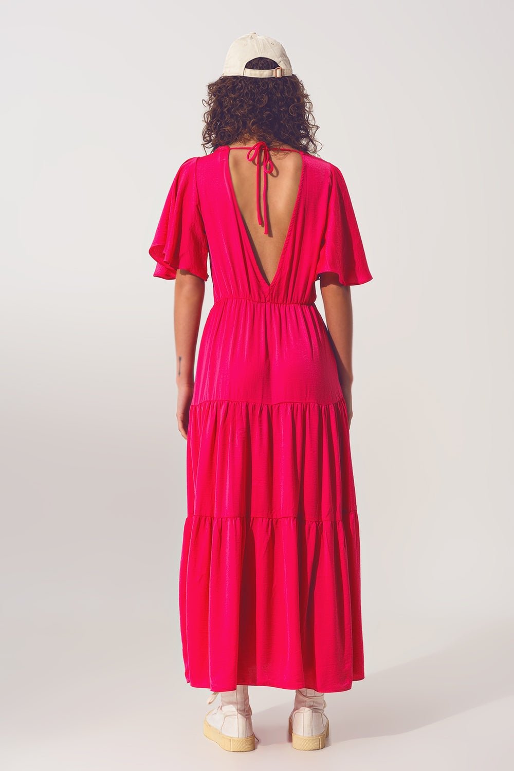 Smock v Neck Maxi Dress in Fucsia - Mack & Harvie