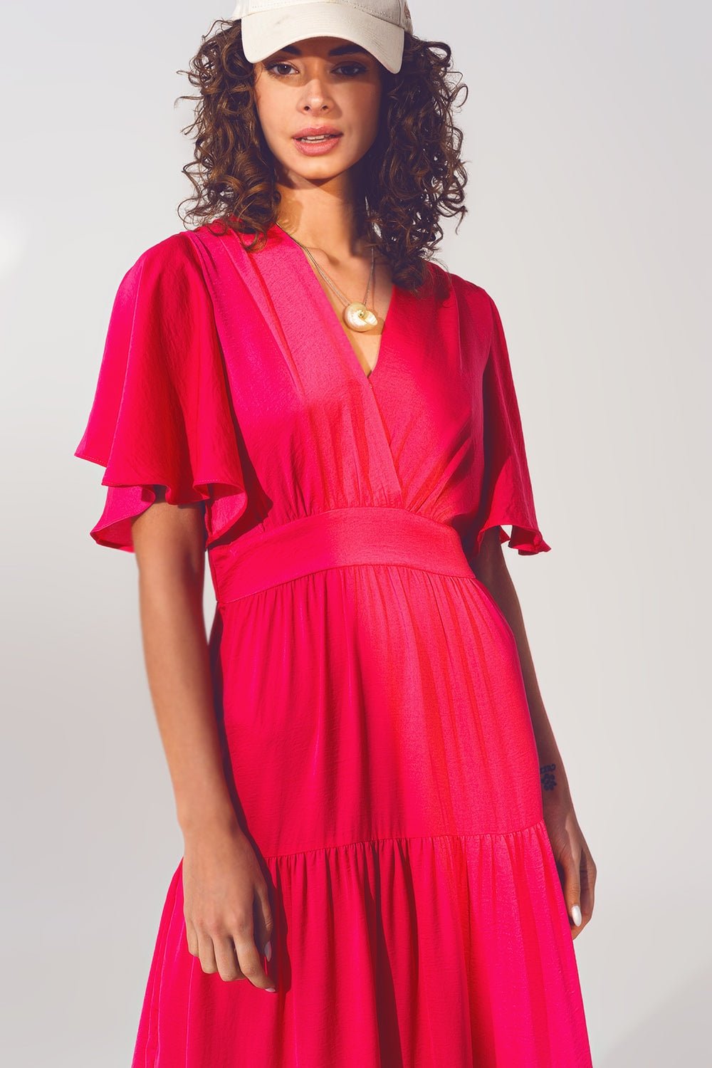 Smock v Neck Maxi Dress in Fucsia - Mack & Harvie