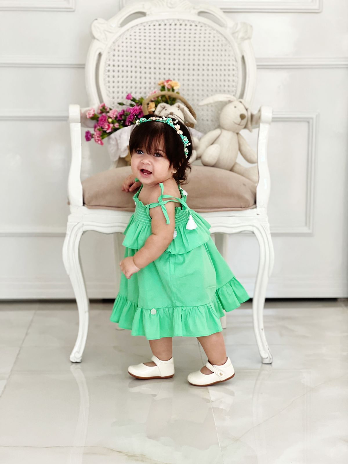 Smocked Kelly Green Dress - Mack & Harvie