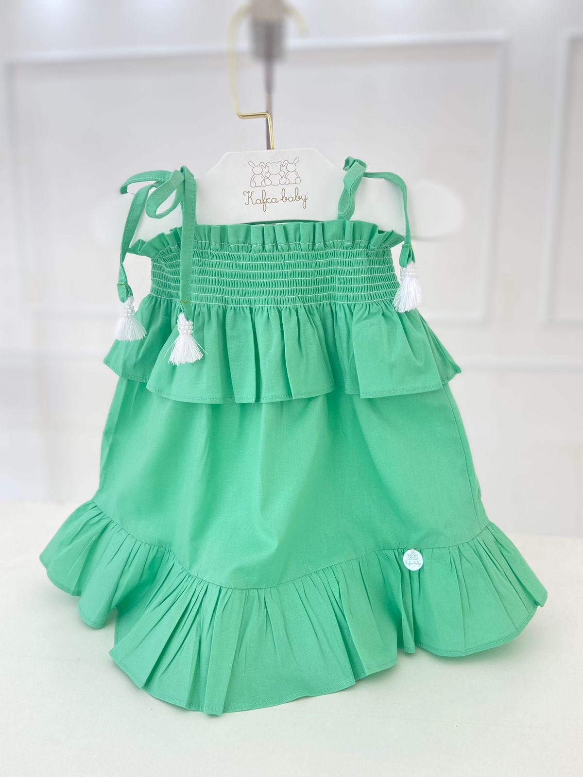 Smocked Kelly Green Dress - Mack & Harvie