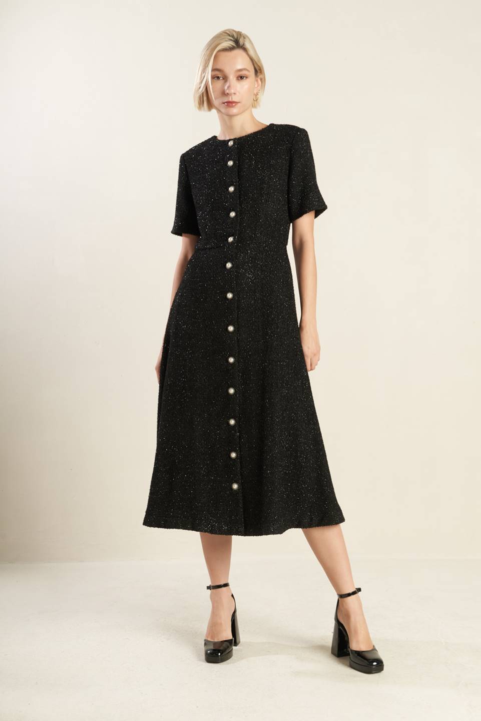 SOMETHING MORE WOVEN TWEED MIDI DRESS - Mack & Harvie