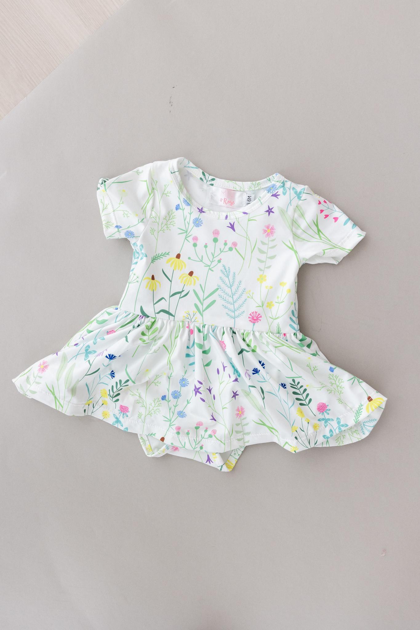 Spring Dandelion Floral S/S Twirl Bodysuit - Mack & Harvie