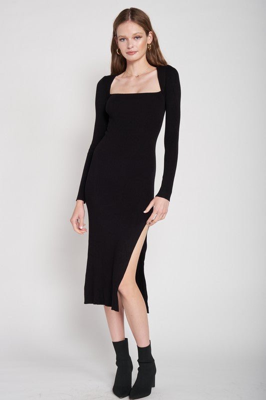 SQUARE NECK MIDI DRESS WITH SLIT - Mack & Harvie