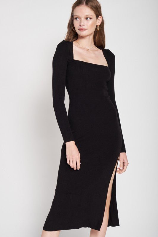 SQUARE NECK MIDI DRESS WITH SLIT - Mack & Harvie