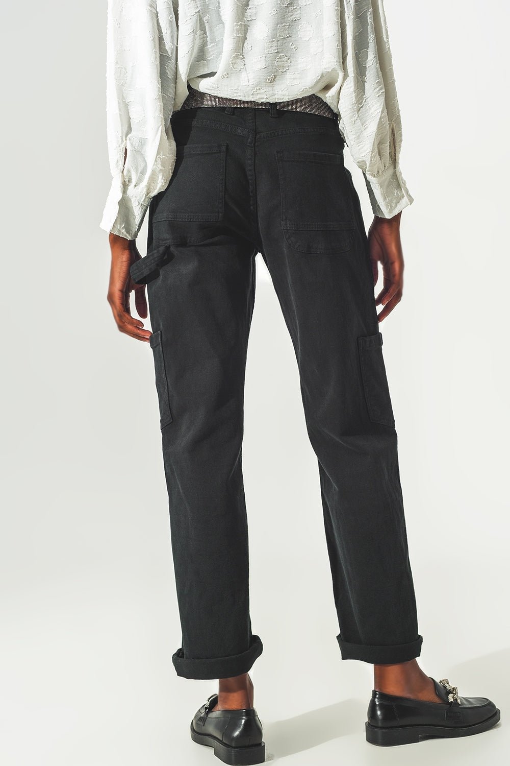 Straight Leg Cargo Pants in Black - Mack & Harvie