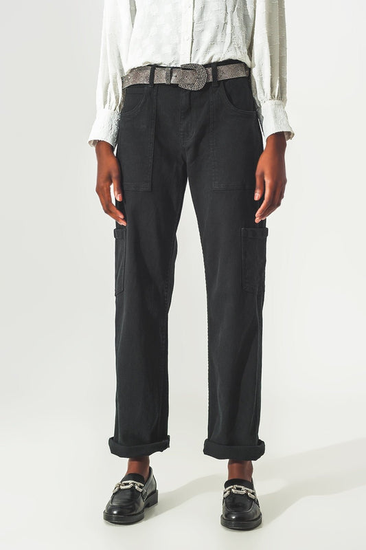 Straight Leg Cargo Pants in Black - Mack & Harvie