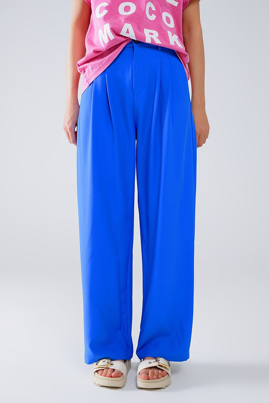 Straight Leg Trousers With Side Pockets and Darts in Blue - Mack & Harvie