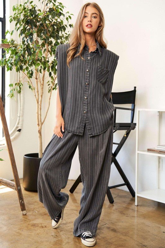 Stripe Button Down Shirt and Long Pants Set - Mack & Harvie