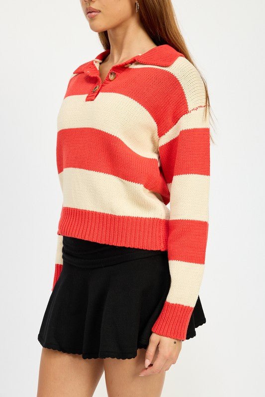 STRIPED COLLARED SWEATER TOP - Mack & Harvie