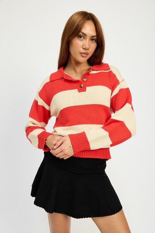 STRIPED COLLARED SWEATER TOP - Mack & Harvie