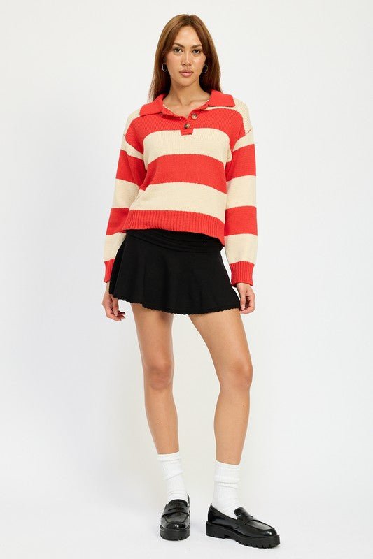 STRIPED COLLARED SWEATER TOP - Mack & Harvie