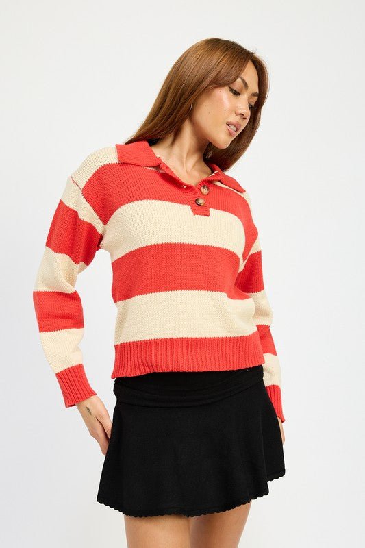 STRIPED COLLARED SWEATER TOP - Mack & Harvie