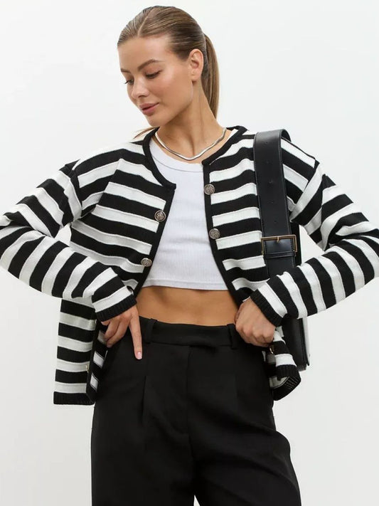 Striped Dropped Shoulder Long Sleeve Cardigan - Mack & Harvie