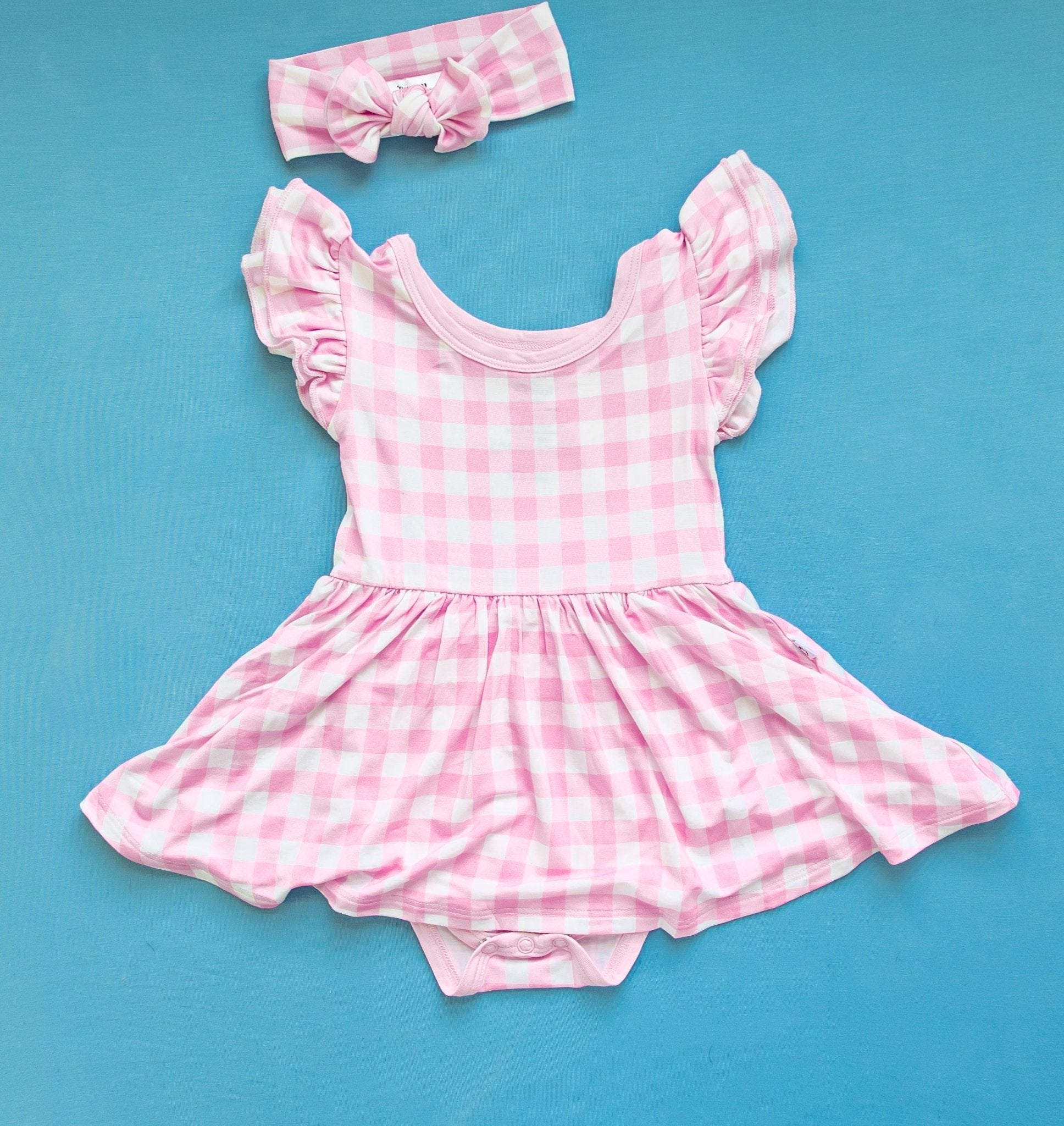 TAFFY PINK GINGHAM DREAM BODYSUIT DRESS - Mack & Harvie