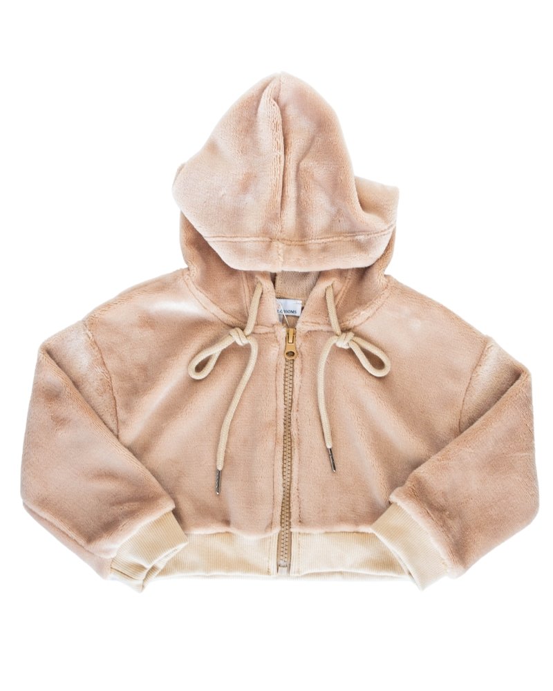 Tammie Drop Shoulder Teddy Hoodie - Almond