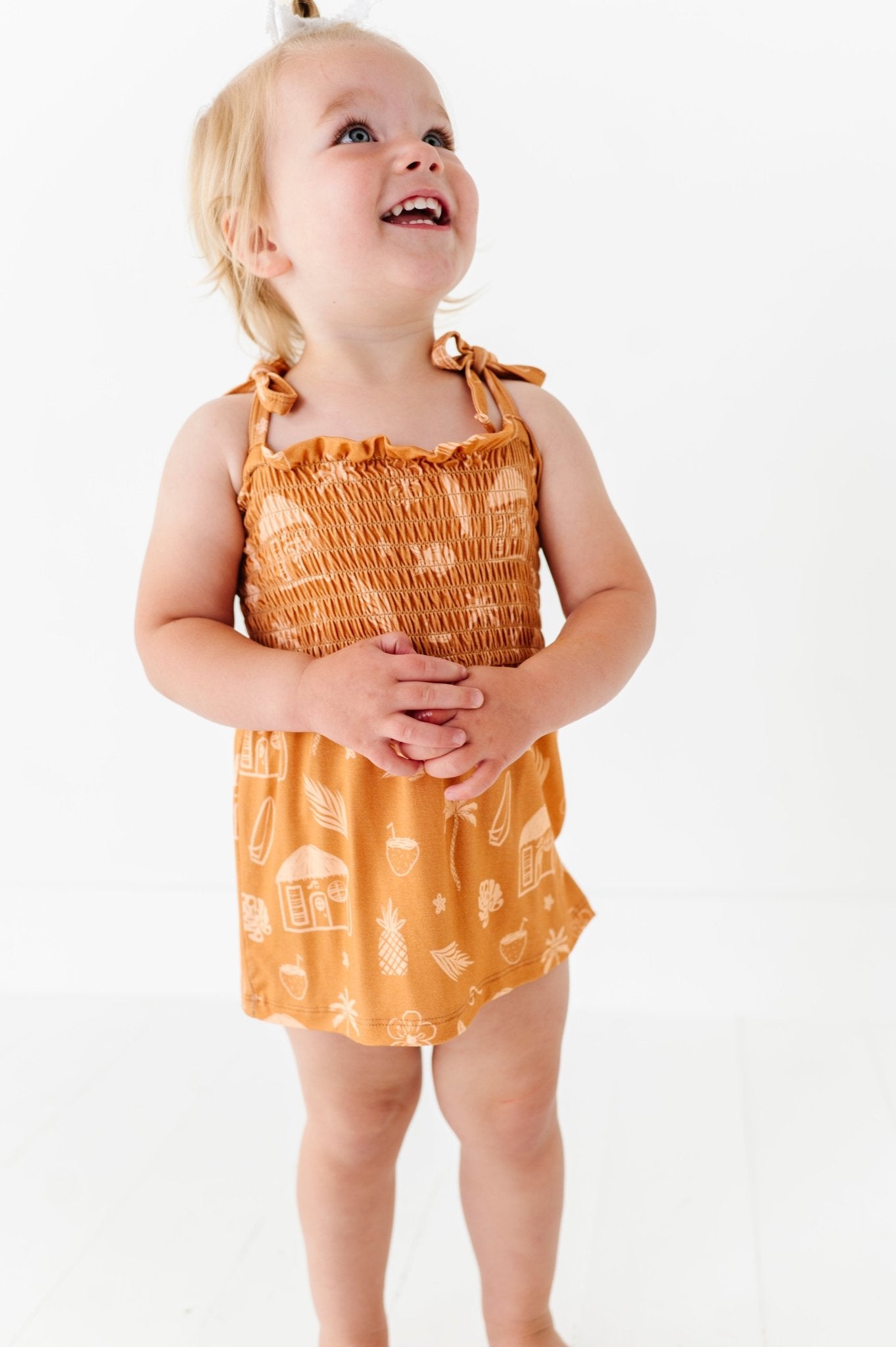 Tan Beach Smocked Romper Dress - Mack & Harvie