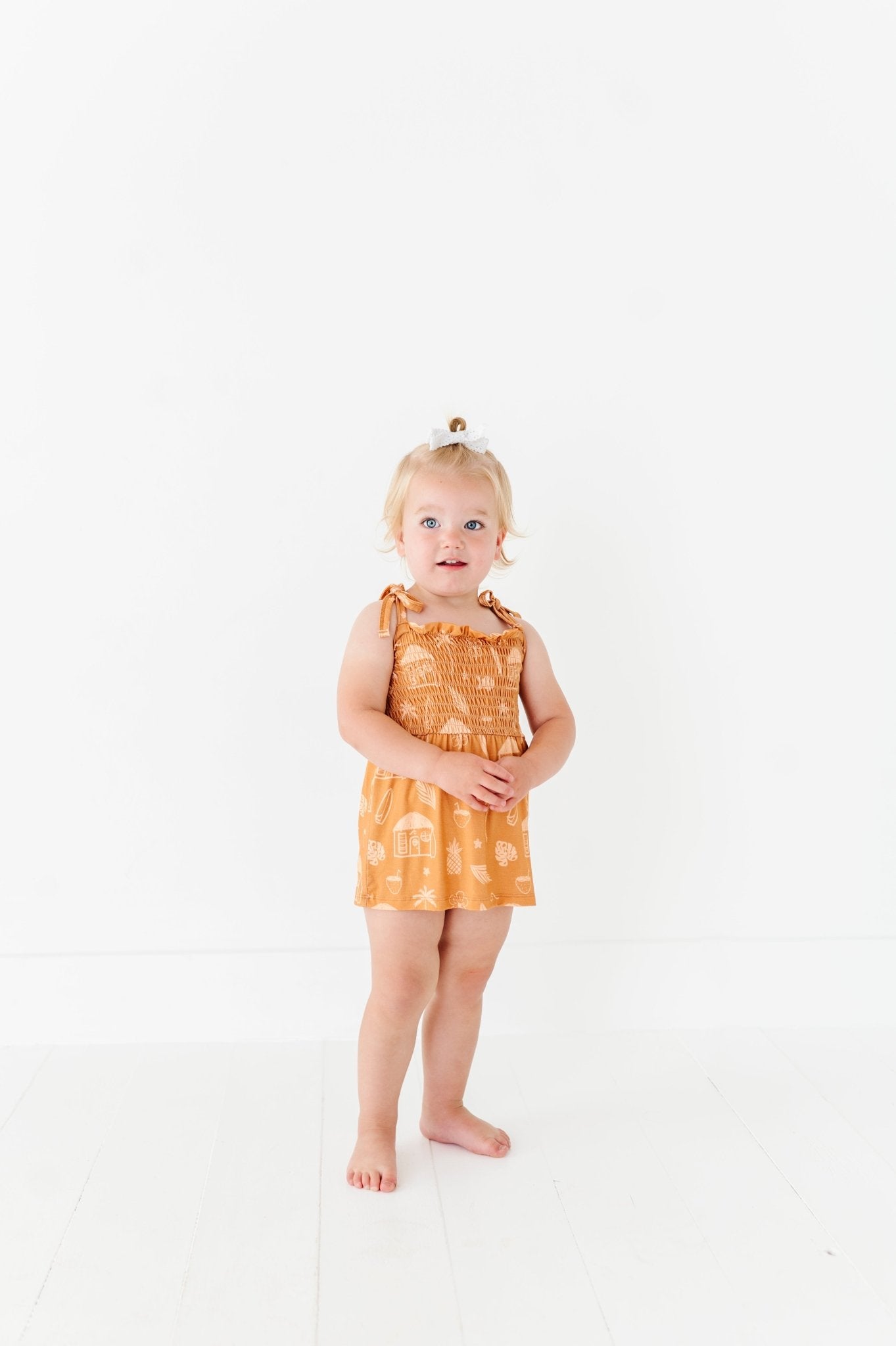 Tan Beach Smocked Romper Dress - Mack & Harvie