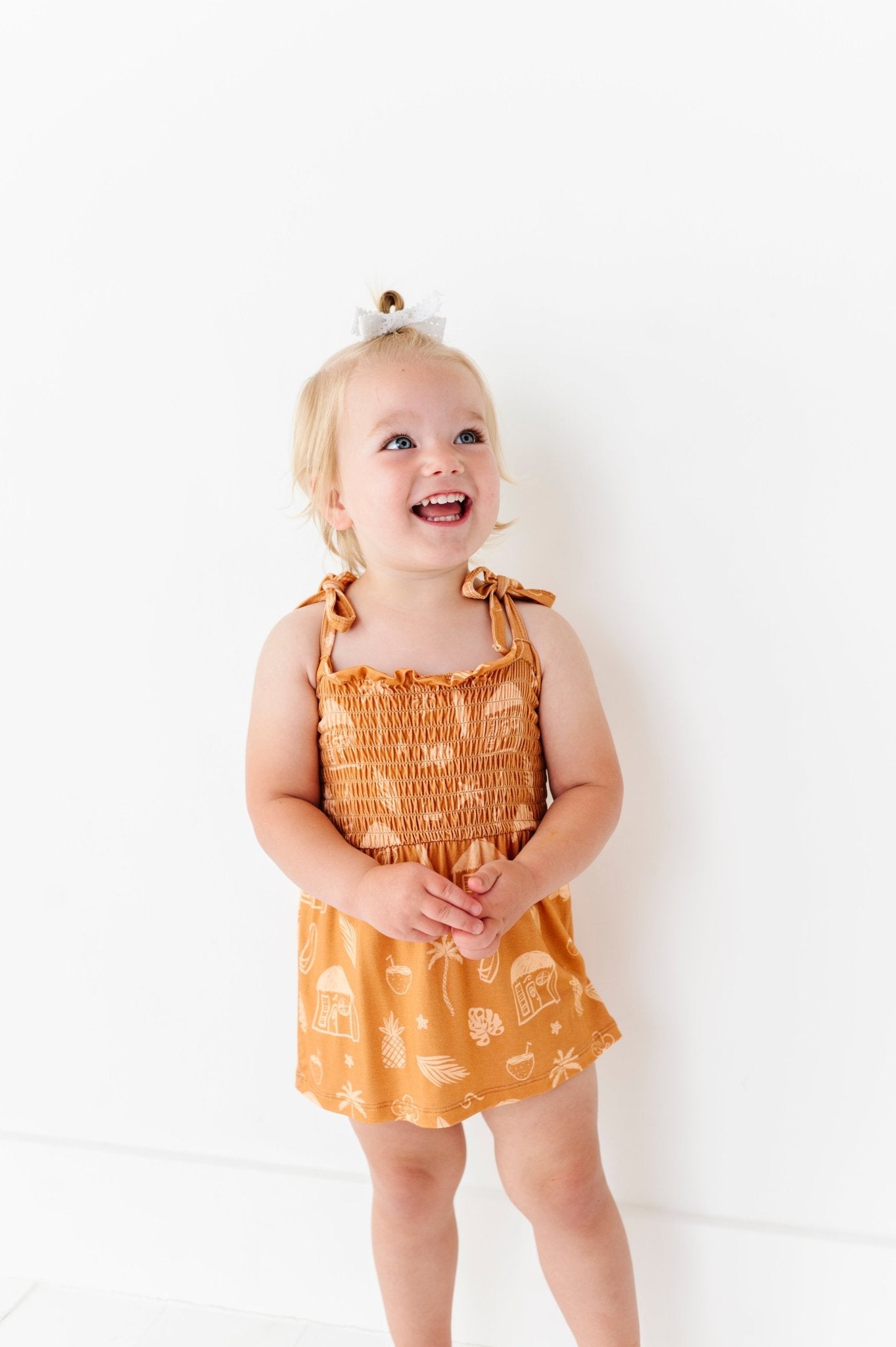 Tan Beach Smocked Romper Dress - Mack & Harvie