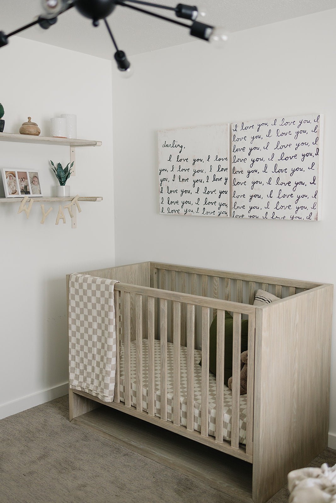 Taupe Checkered Muslin Crib Sheet - Mack & Harvie