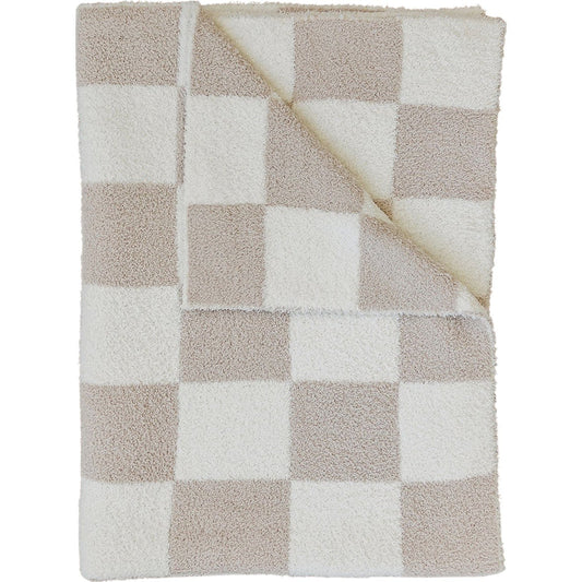 Taupe Checkered Plush Blanket - Mack & Harvie