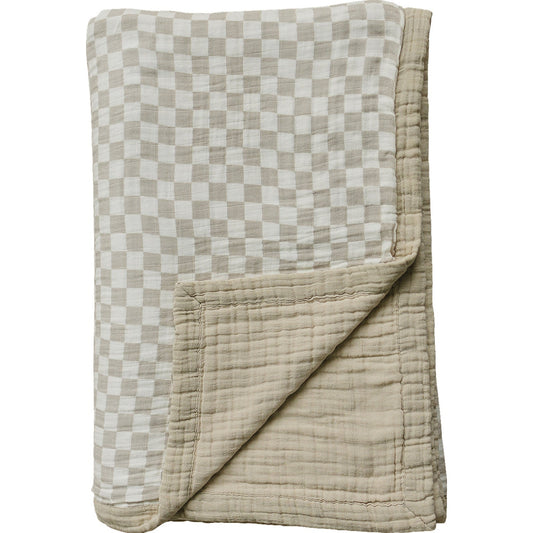 Taupe Checkered Twin Muslin Quilt - Mack & Harvie