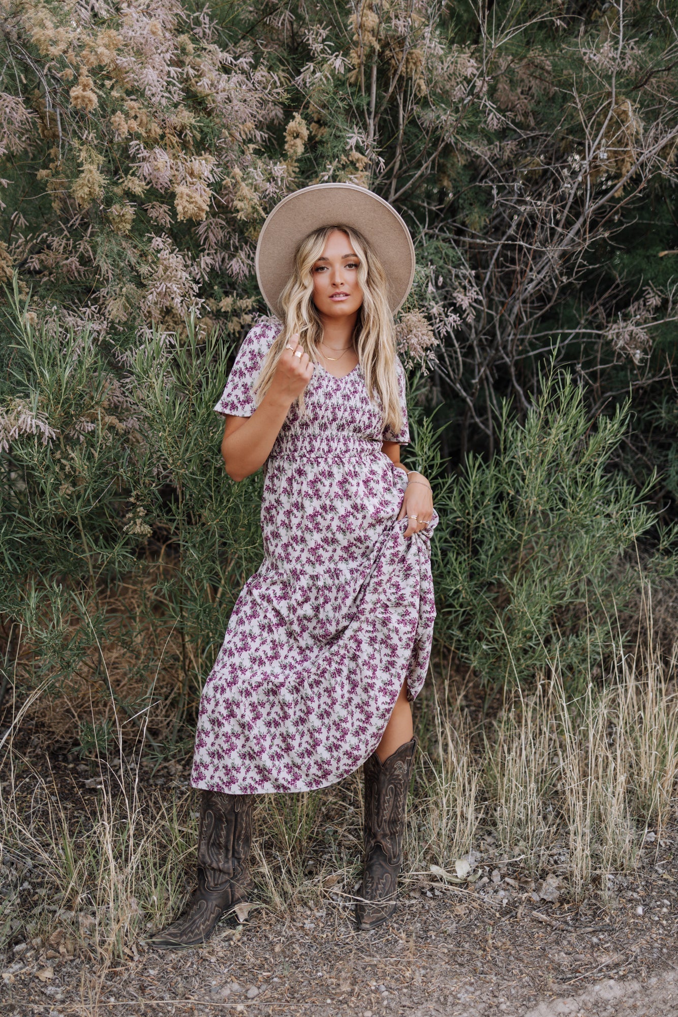 Tayla Dress in Taupe Purple - Mack & Harvie