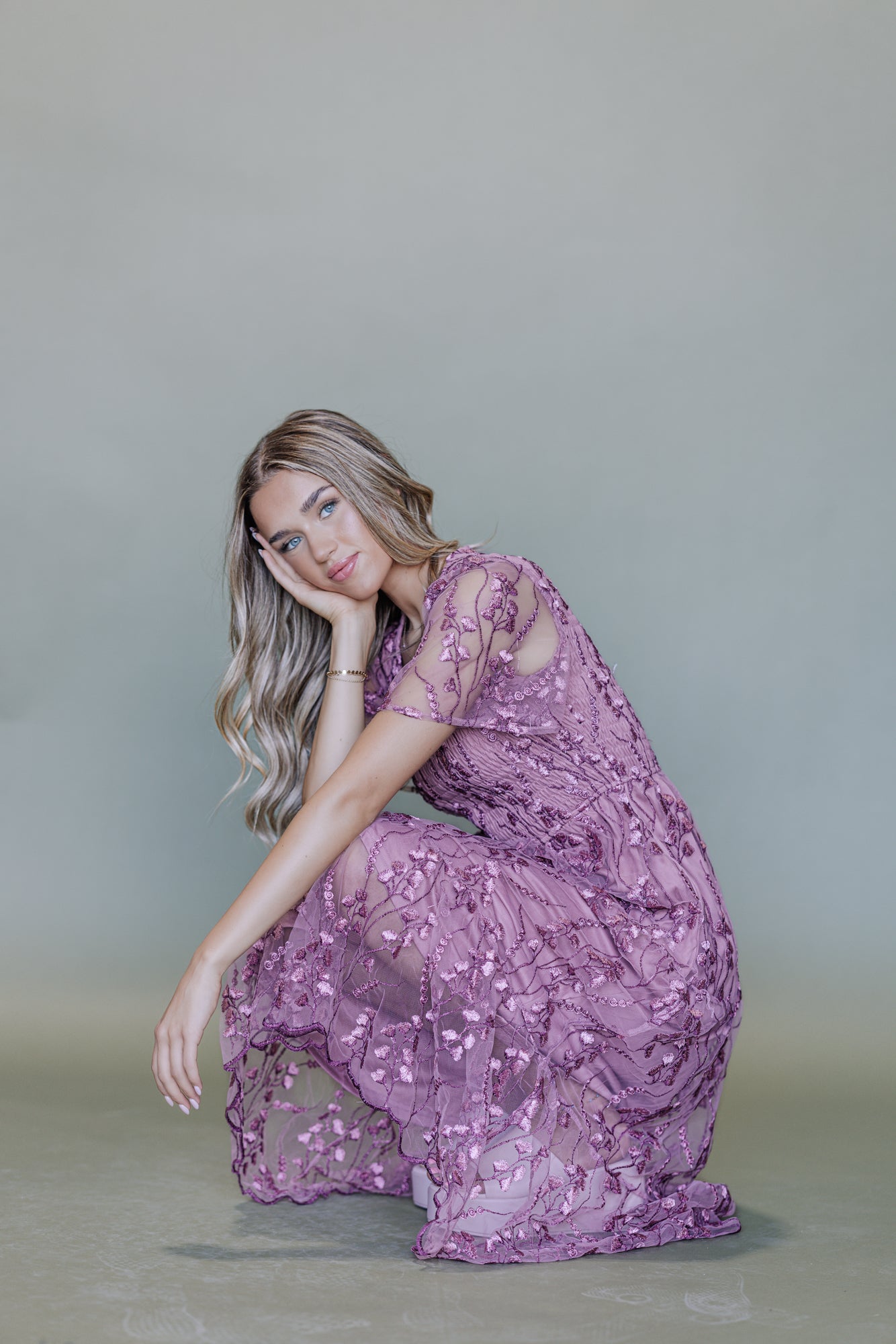 Tayla Midi Lace Dress in Orchid Pink - Mack & Harvie