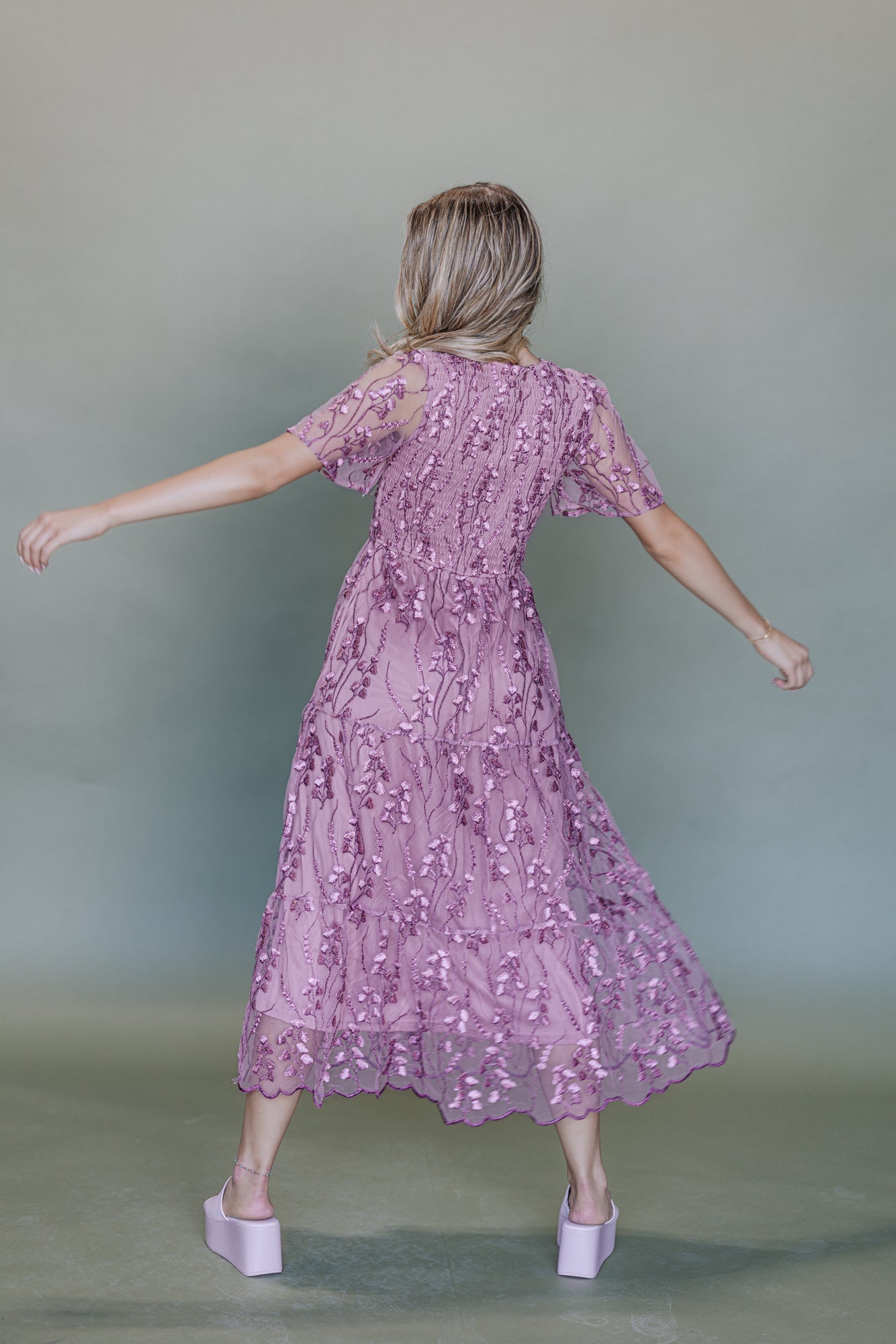 Tayla Midi Lace Dress in Orchid Pink - Mack & Harvie