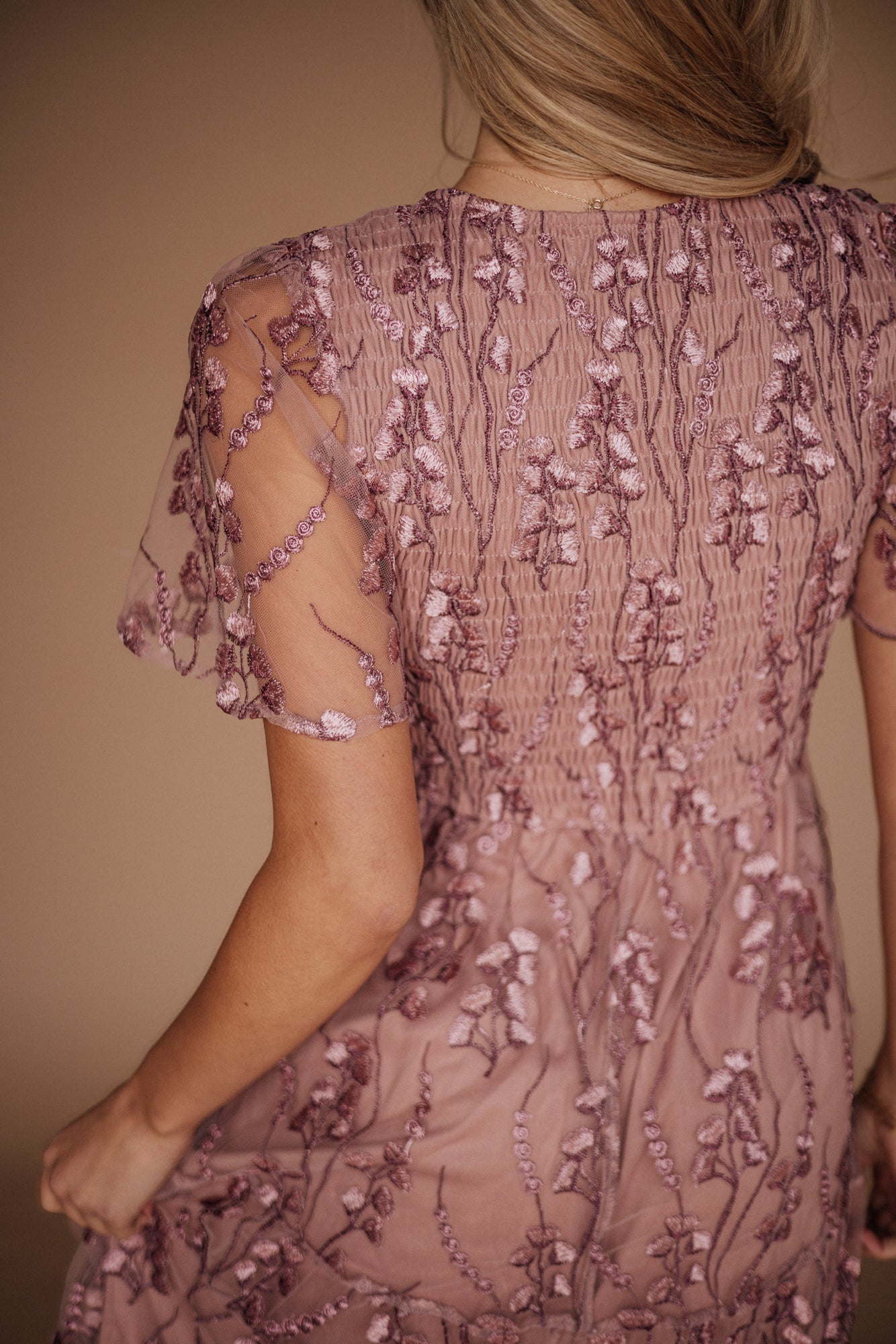 Tayla Midi Lace Dress in Orchid Pink - Mack & Harvie