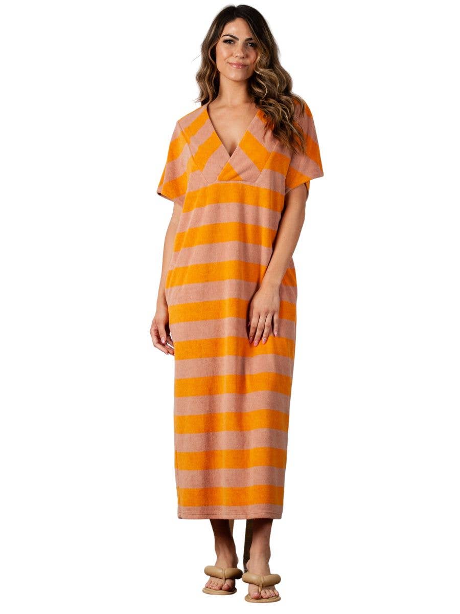 TERRY CLOTH MAXI DRESS - MUST STRIPE - Mack & Harvie