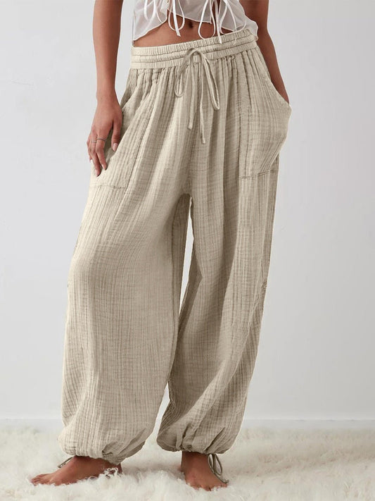 Textured Tied Pants with Pockets - Mack & Harvie