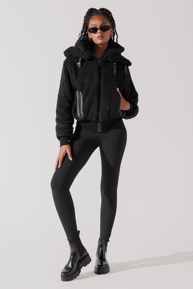 The Kinsley Bomber Jacket in Faux Sherpa - Black - Mack & Harvie